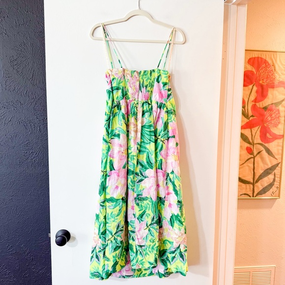 FARM Rio Linen Blend Tie-Strap Sweetheart Babydoll Midi Dress Size XS NEW - Picture 8 of 11